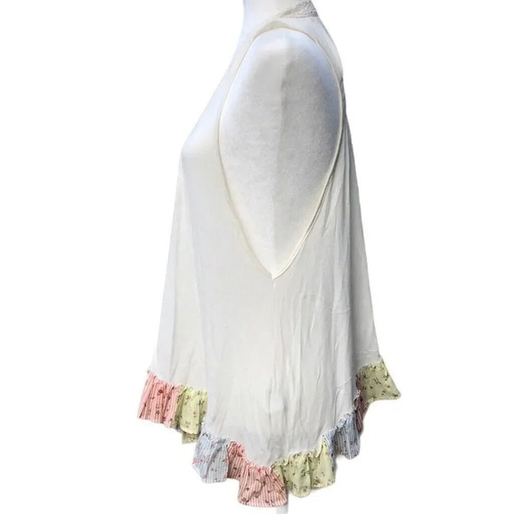 FARM RIO White Ruffle Bottom Open Cardigan Sweater Vest Women’s Size Small +FLAW - Picture 4 of 9